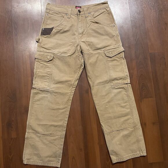 Wrangler Workwear Pants Mens 32x30 Khaki Cargo Utility Carpenter Ripstop Outdoor - Picture 1 of 6